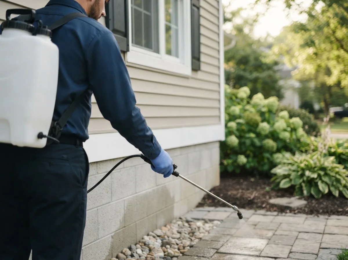 Pest control technician inspecting a home in Eakly, OK